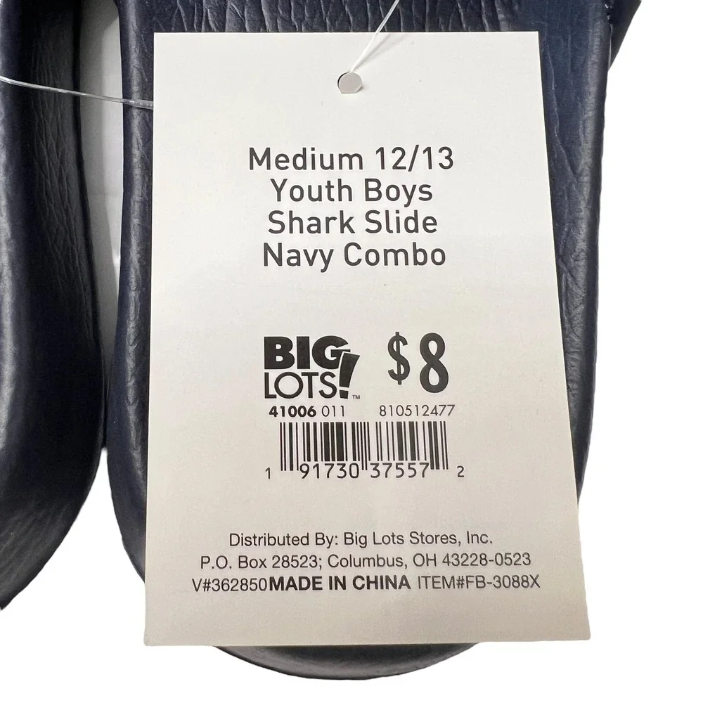 Youth Boys Shark Slides Big Lots Navy Combo Sandals Size 12/13‎ Pool Summer